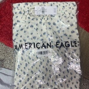 NWT - AE Short-Sleeve Smocked Blouse (Cream Pattern)